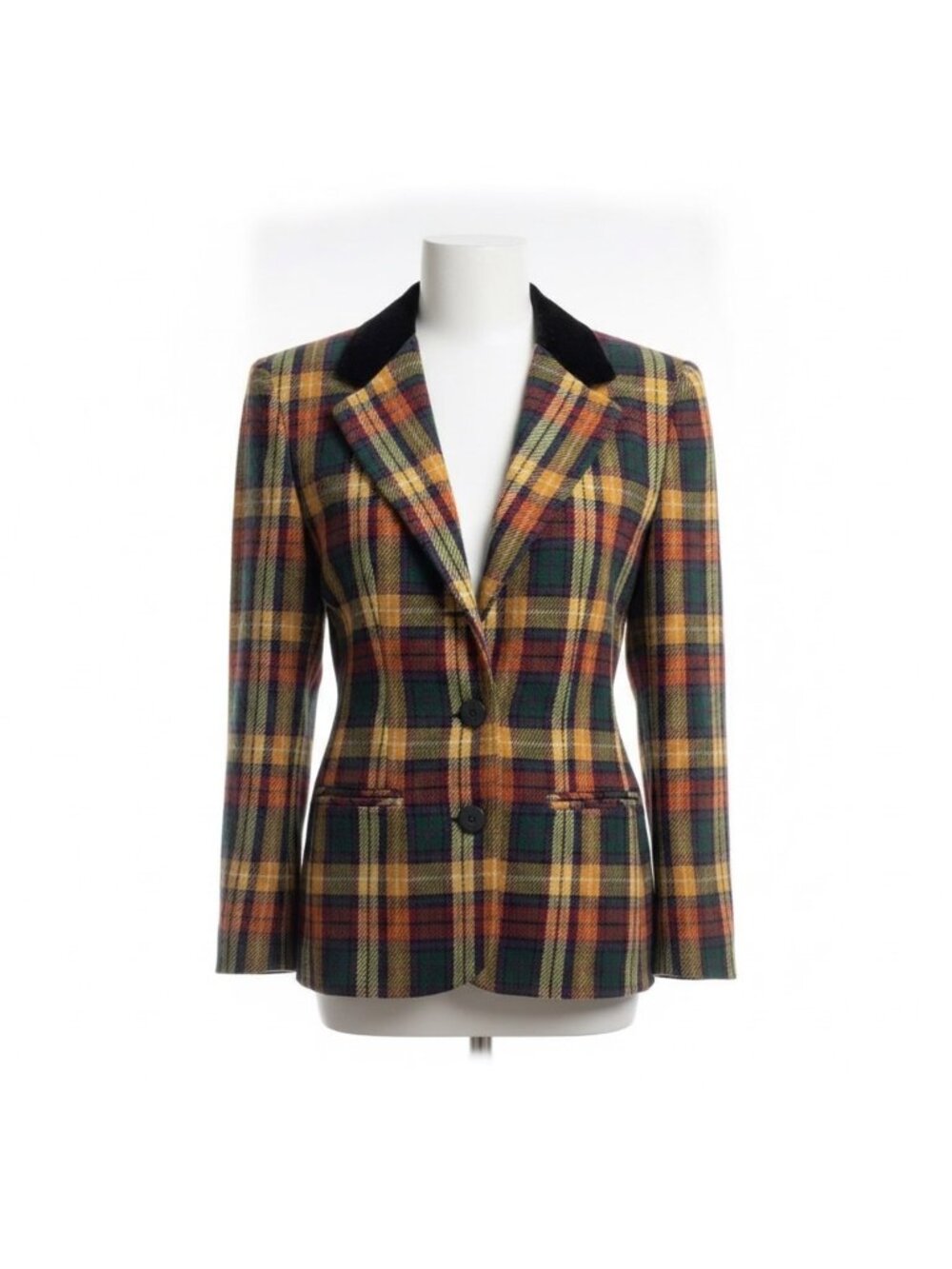 Norton McNaughton Womens Multicolor Plaid Wool Blend Blazer Jacket With Velvet C
